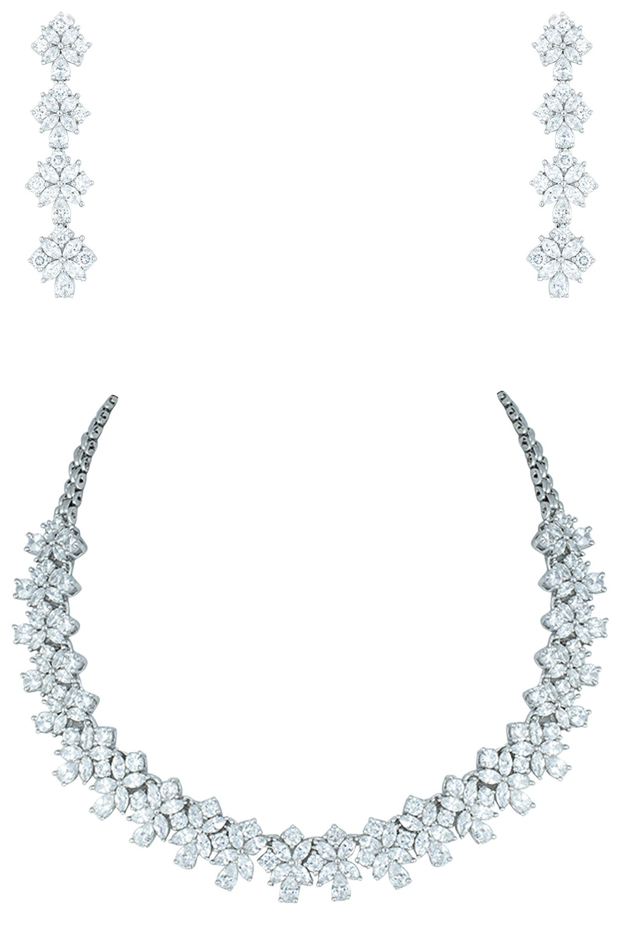 Silver plated faux solitaire diamond necklace set