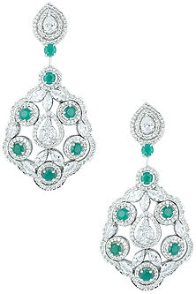Silver plated faux diamond and emerald earrings