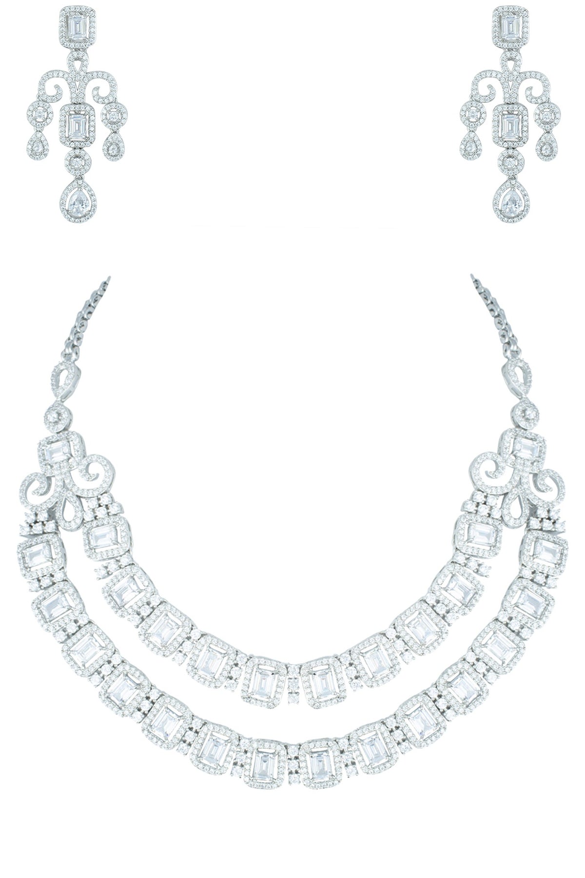 Silver plated faux diamond necklace set