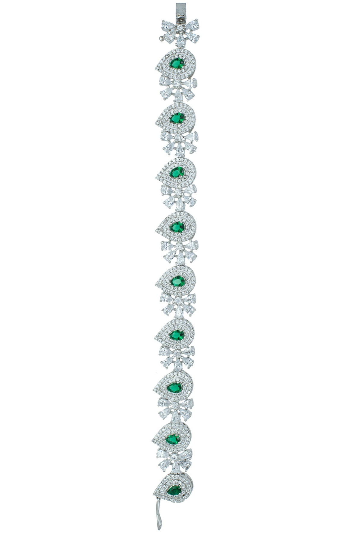 Silver plated faux diamond and emerald bracelet