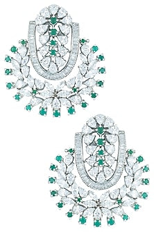 Silver plated emerald and diamond earrings