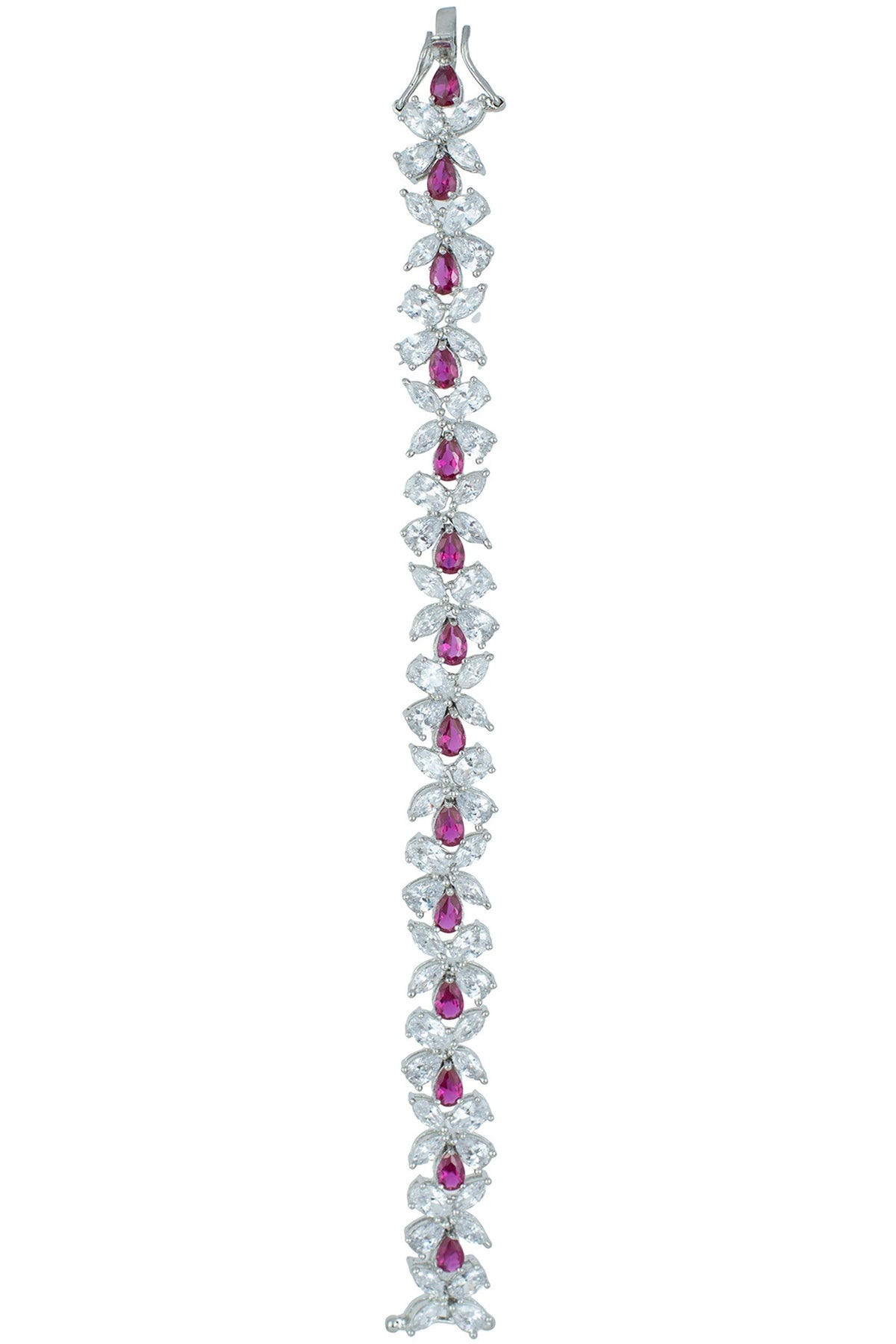 Silver plated faux diamond and ruby bracelet
