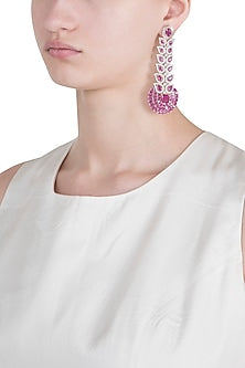 Silver plated faux diamond and ruby long earrings
