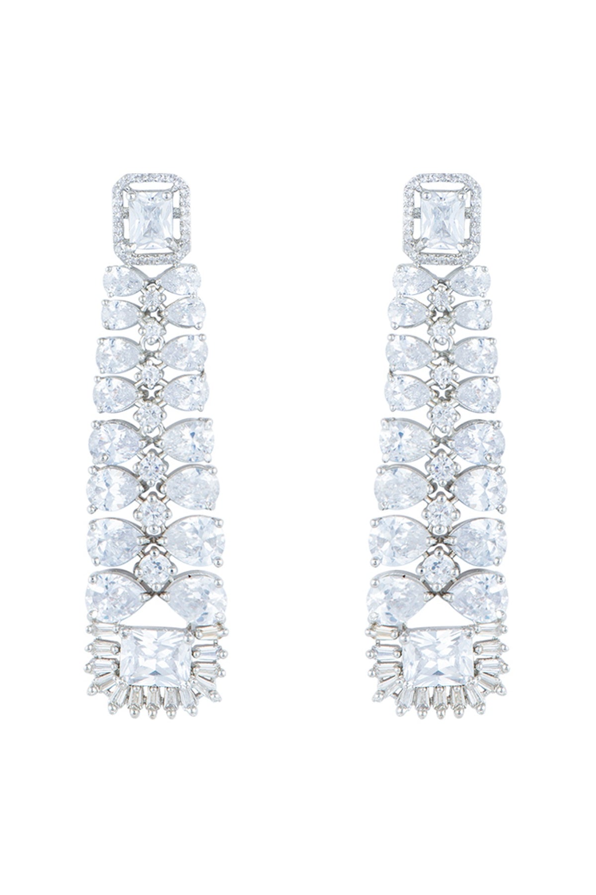 Silver plated faux diamond dangler earrings