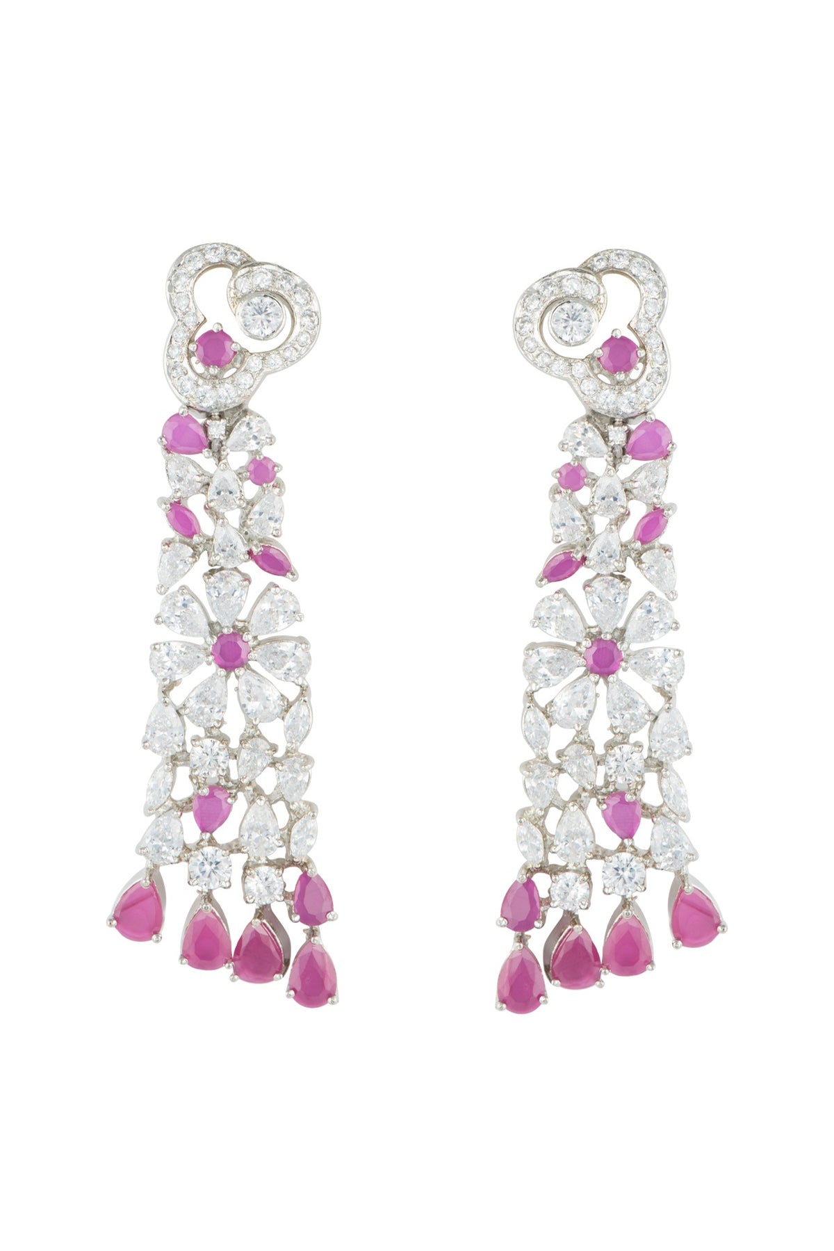 Silver plated faux diamond and ruby earrings
