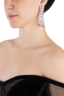 Silver plated faux diamond and ruby earrings