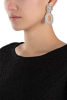 Silver plated white rhodium faux diamond long earring