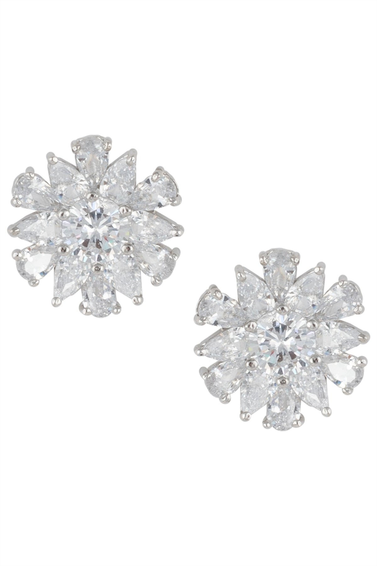 Silver plated small floral diamond stud earrings