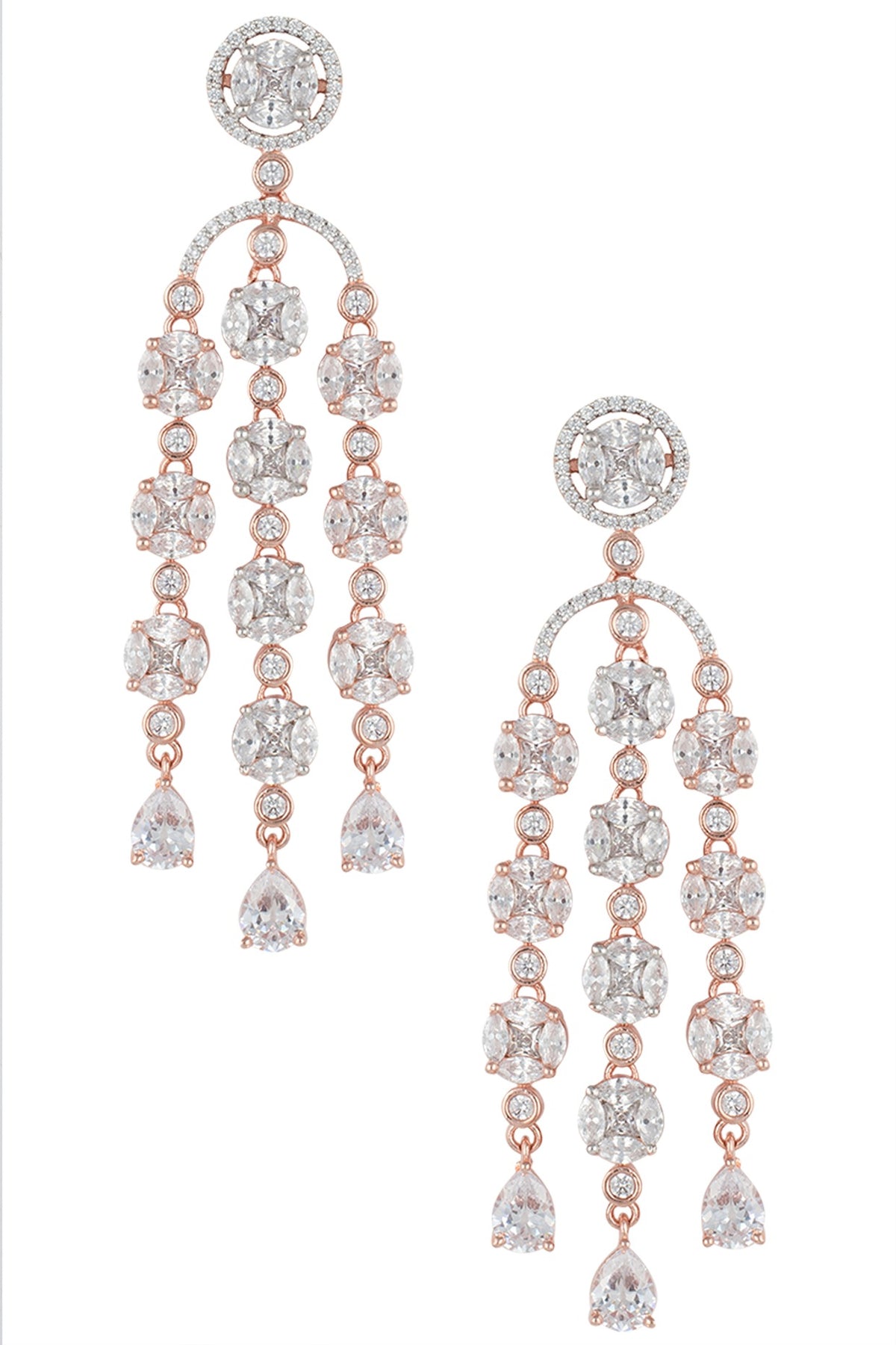 Rose gold plated diamond drop earrings