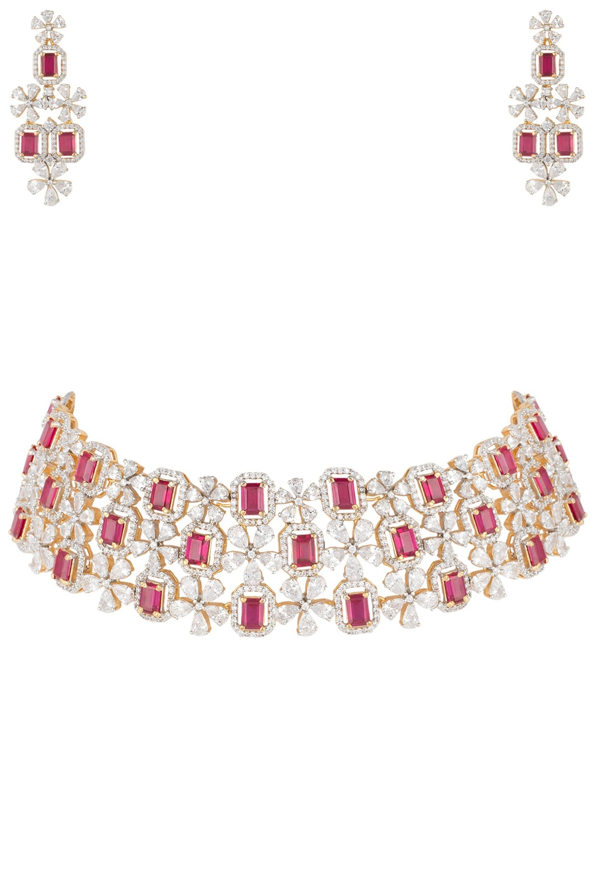 Gold plated diamond and ruby necklace set