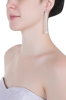 Silver plated diamond long earrings
