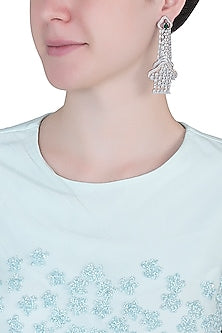 Silver plated faux diamond and emerald dangler earrings