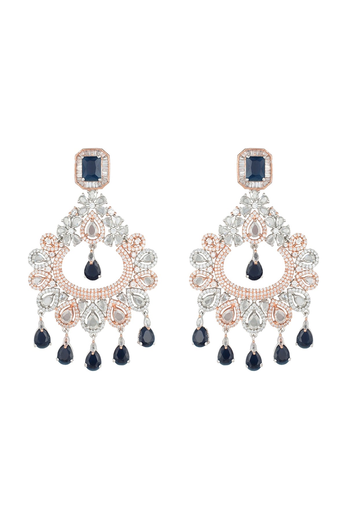 Silver plated faux diamond and sapphire earrings