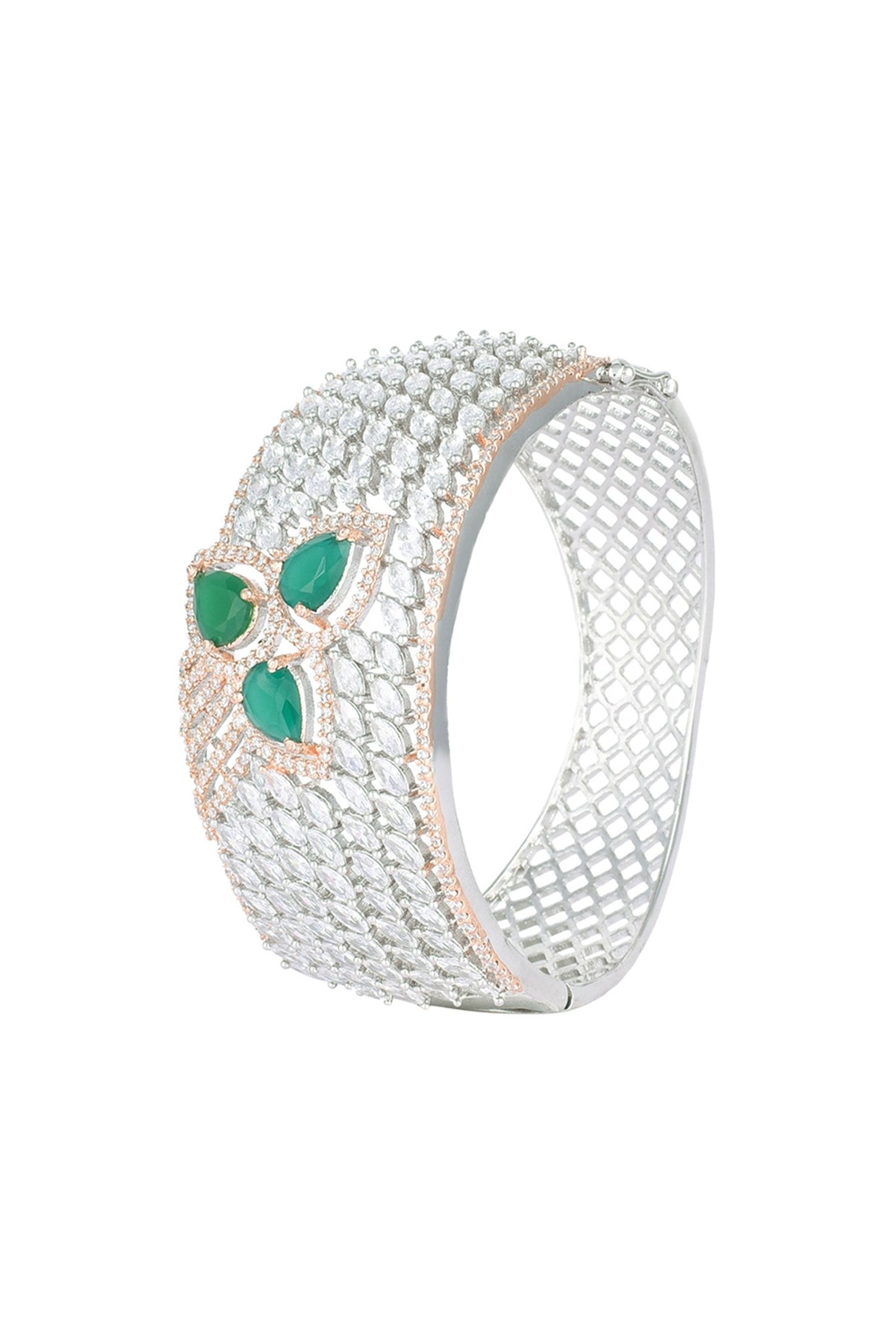 Silver plated faux diamond and emerald bracelet