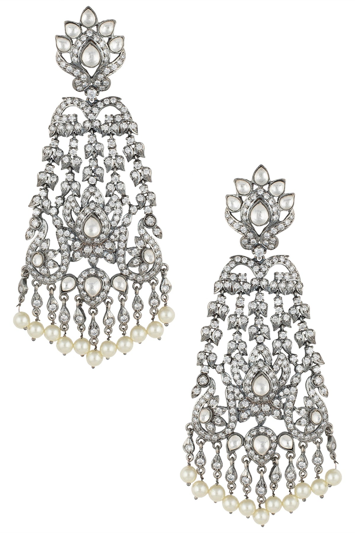 Black rhodium plated long victorian diamond earrings