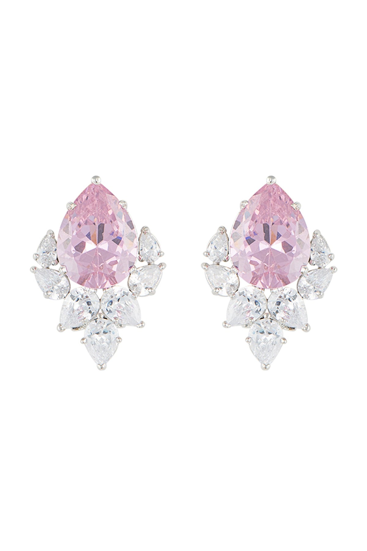 Silver plated faux ruby and pearl stud earrings