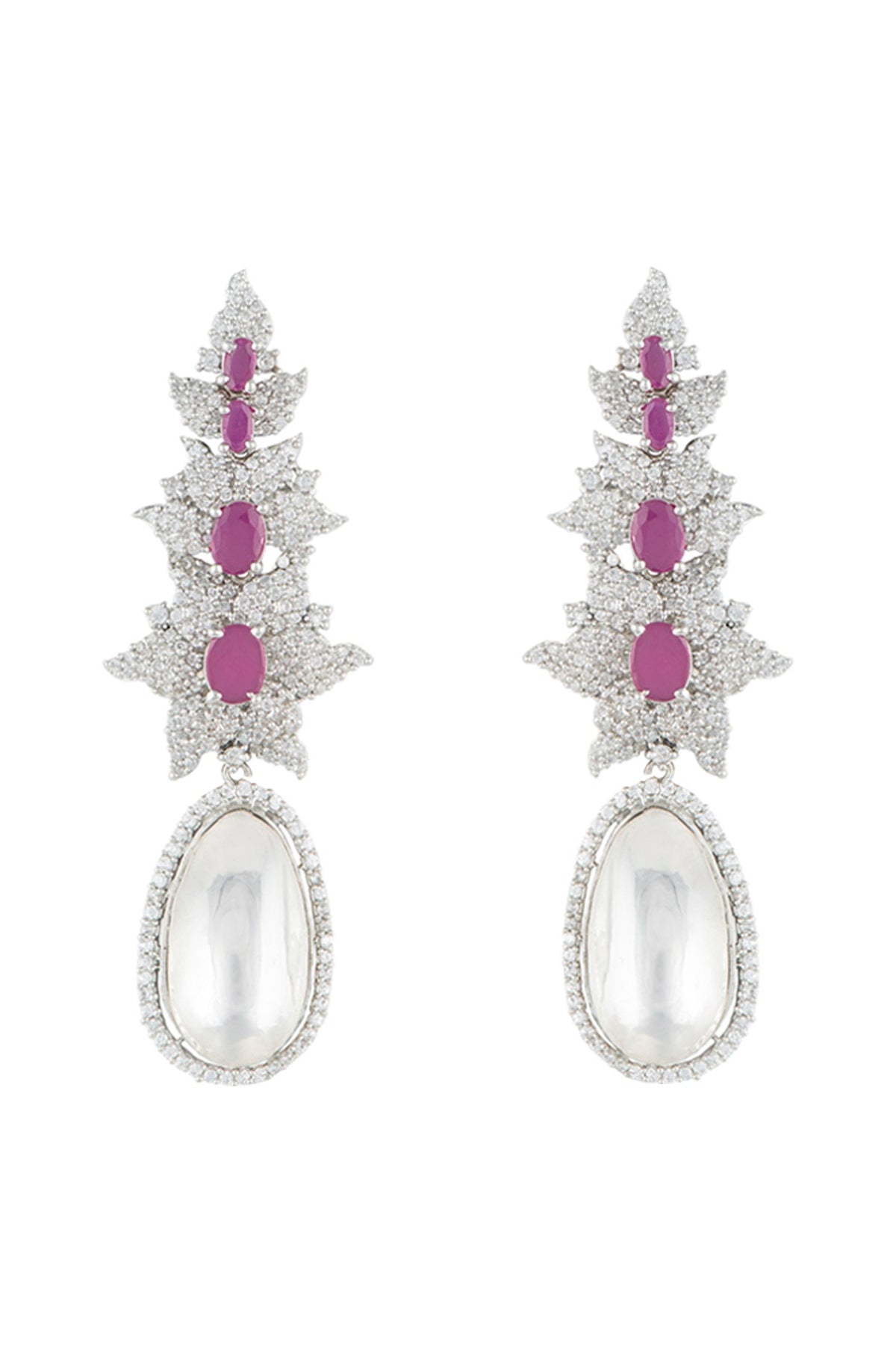 Silver plated faux diamond long earrings