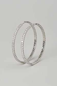 White Rhodium Finish Cubic Zirconia Handcrafted Bangles In Sterling Silver