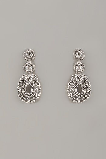 White Rhodium Finish Cubic Zirconia Handcrafted Earrings In Sterling Silver