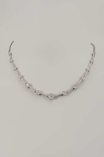 White Rhodium Finish Cubic Zirconia Handcrafted Necklace In Sterling Silver