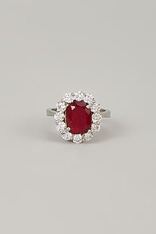 White Rhodium Finish Ruby Stone Handcrafted Ring In Sterling Silver