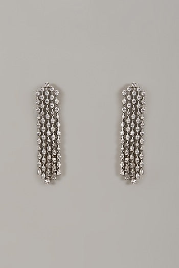 White Rhodium Finish Cubic Zirconia Handcrafted Earrings In Sterling Silver