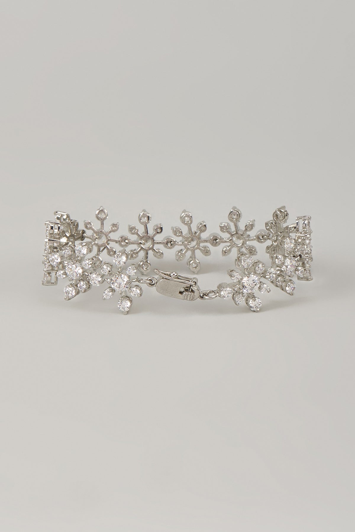 White Rhodium Finish Blue Cubic Zirconia Handcrafted Bracelet In Sterling Silver