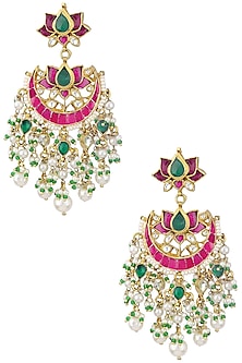Gold Plated Kundan and Multi Stone Chandbali Earrings