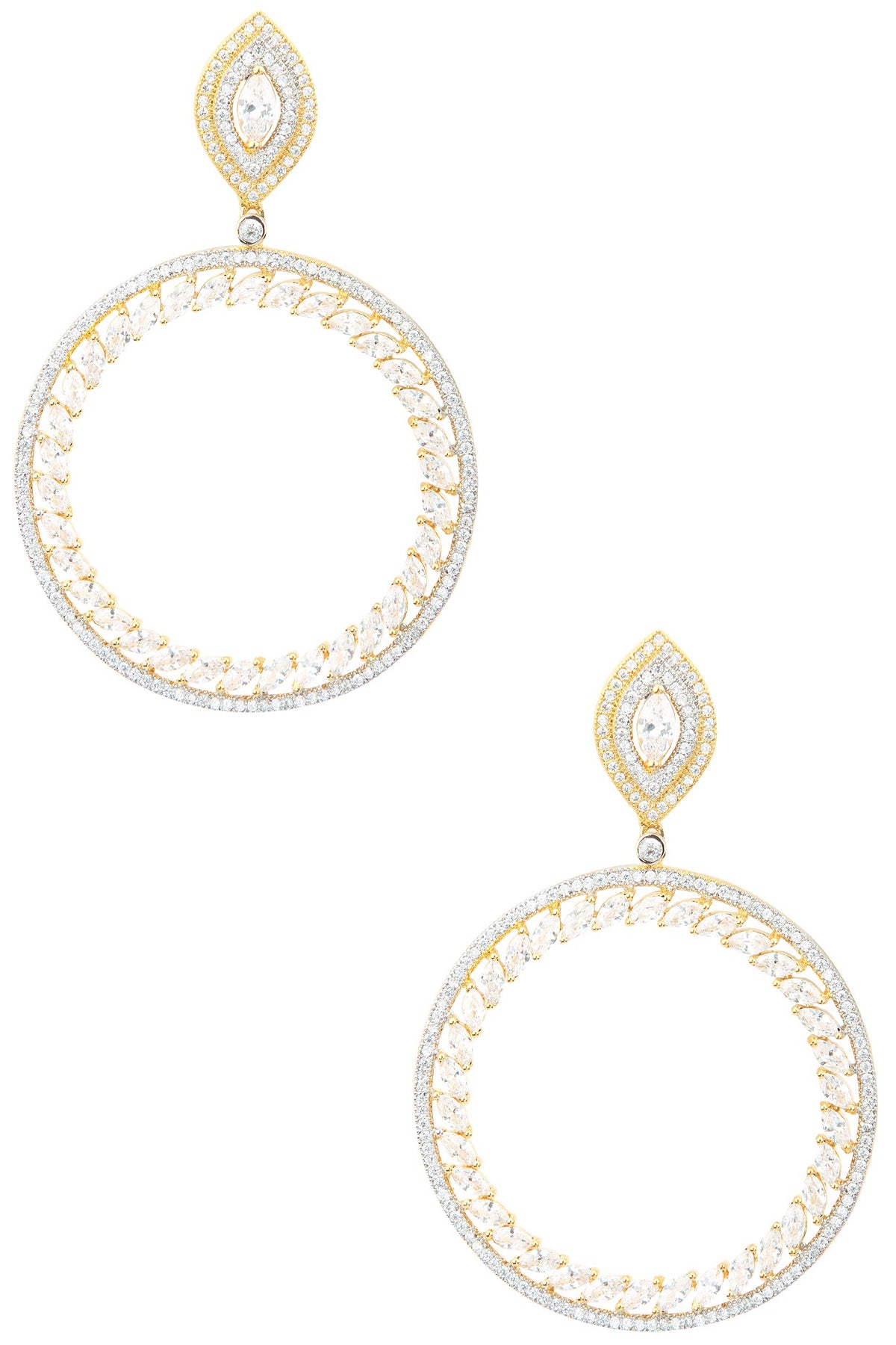 Gold Plated Round Drop American Diamonds Earrings