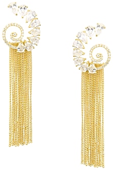 Gold Plated American Diamond and Chain Tassel Earrings