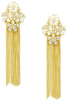 Gold Plated Floral American Diamond and Chain Tassel Earrings