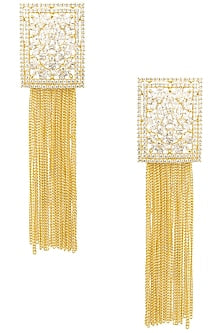 Gold Plated Rectangular Shaped American Diamond Earrings