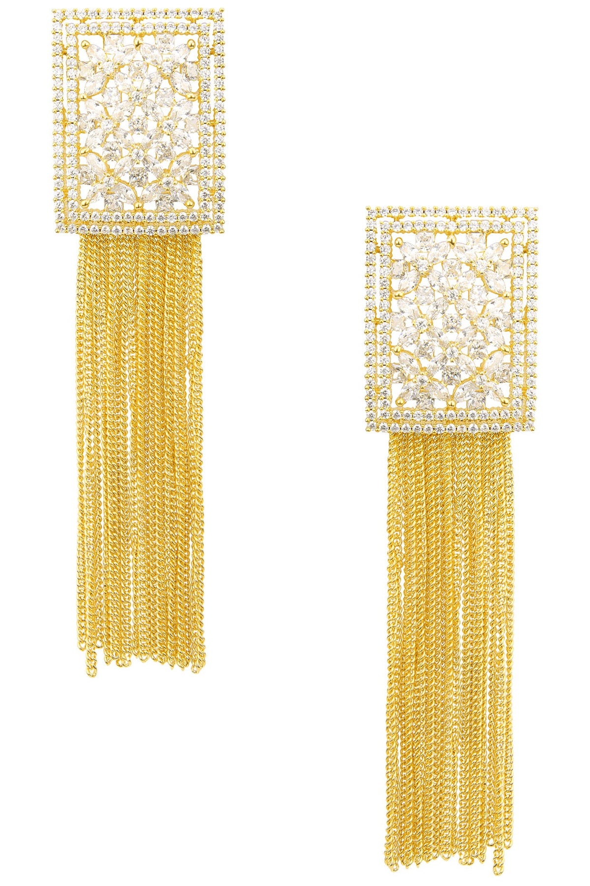 Gold Plated Rectangular Shaped American Diamond Earrings