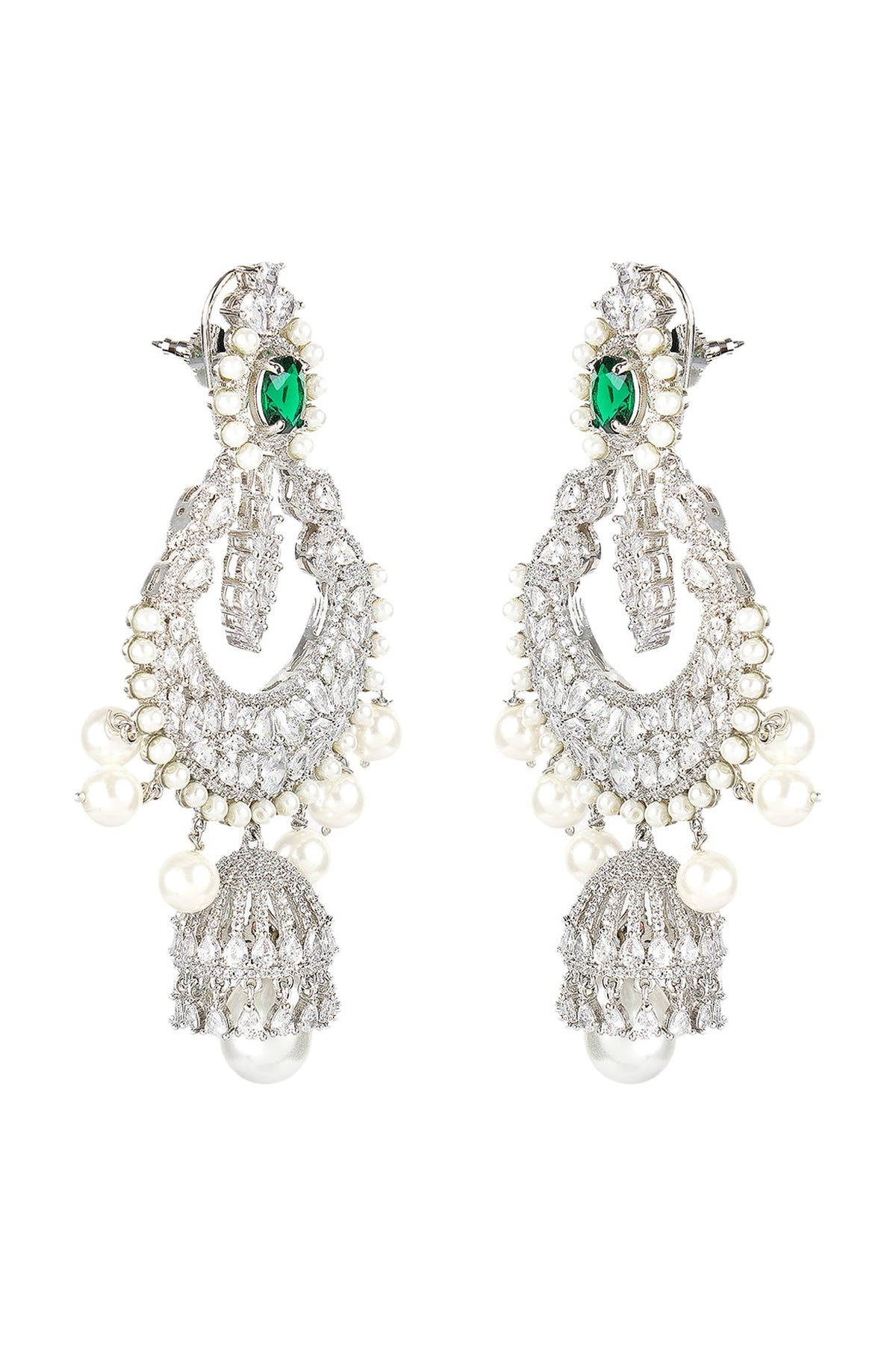 White Finish Green Onyx Earrings