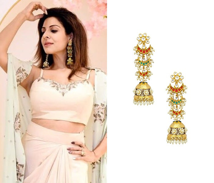 Kundan and Pearl Multicolour Jhumki Earring