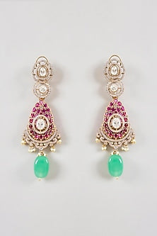 Gold Finish Emerald Drop & Ruby Beaded Handcrafted Choker Necklace Set