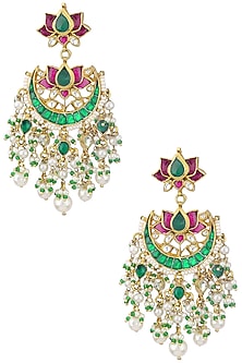 Gold Plated Kundan and Multi Stone Chandbali Earrings
