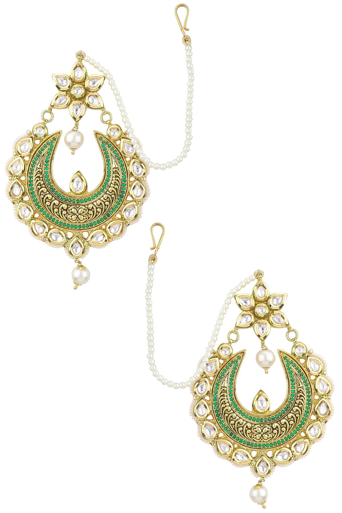 Gold Finish Textured Crescent Shaped Earrings