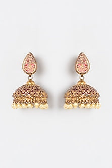 Gold Plated Kundan Polki & Pearl Dangler Earrings