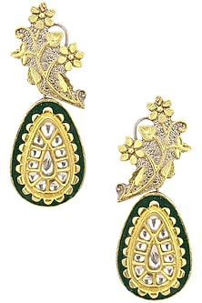 Gold Finish Kundan and Black Enamelled Earrings