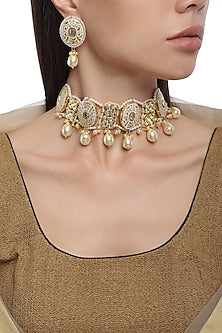 Gold Plated Kundan Pearl Drop Necklace Set
