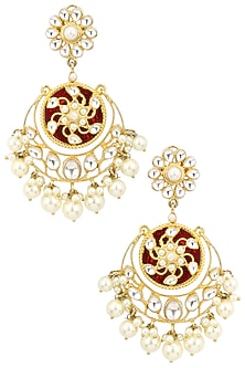 Gold Plated Kundan and Pearl Drop Chandbali Earrings