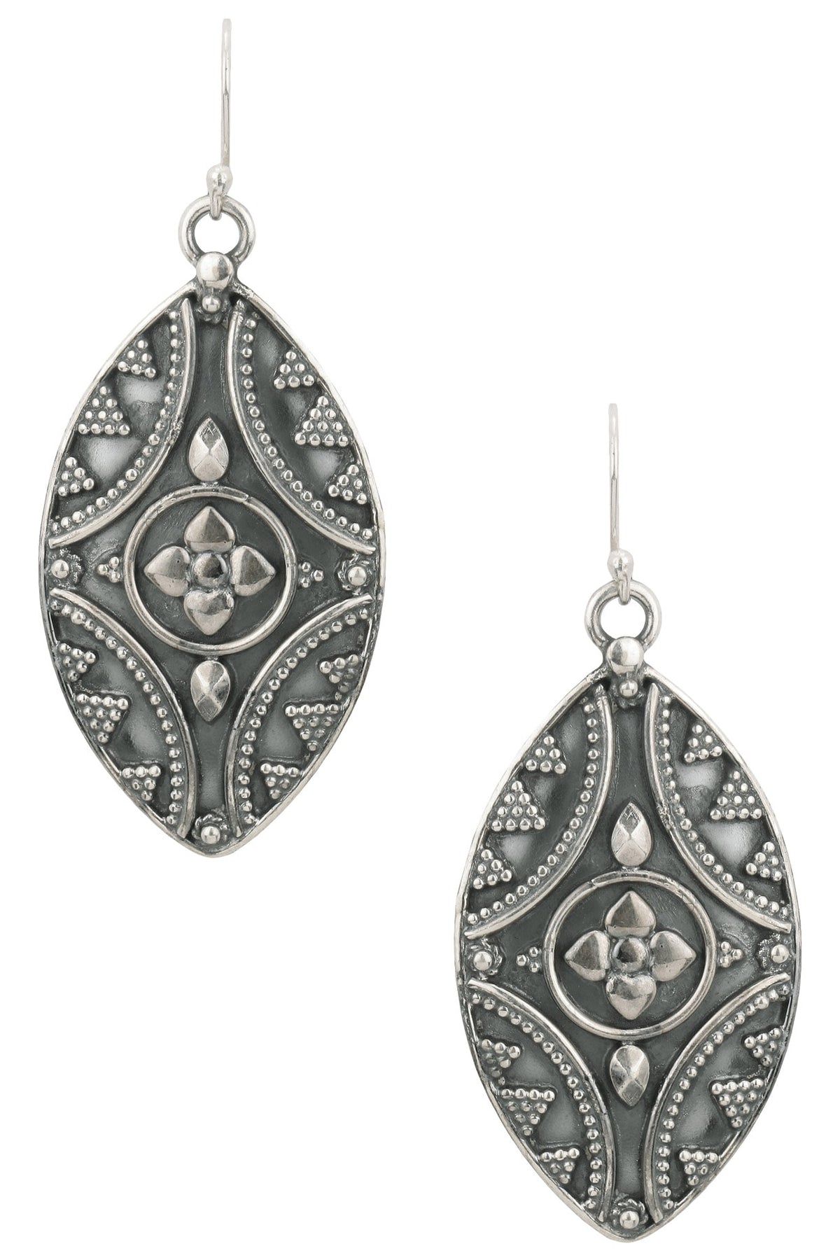 Antique Silver Finish Abstract Eye Earrings
