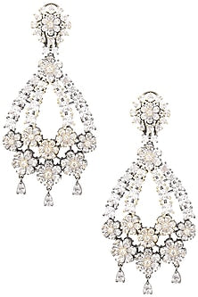 Rhodium Plated American Diamonds Flower Earrings