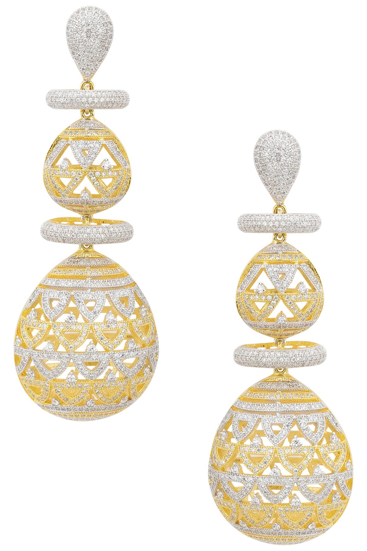 Gold and Silver Finish Diamond Studded Drop Earrings