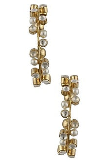 Gold Plated Crystal Stone And Pearl Hoop Earrings