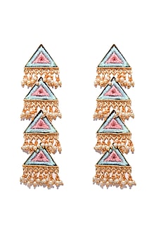Matte Gold Finish Embroidered Triangle Earrings