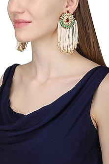 Gold Plated Long Pearl Tassel Earrings