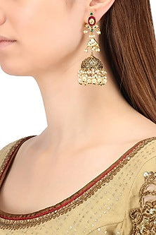 Gold Finish Three Layer Oxidised Jhumki Earrings