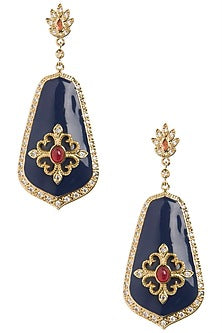 Navy Blue and Red Vintage Detailed Earrings